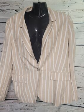Philosophy Republic Clothing XL Beige White Striped Linen Blend Blazer